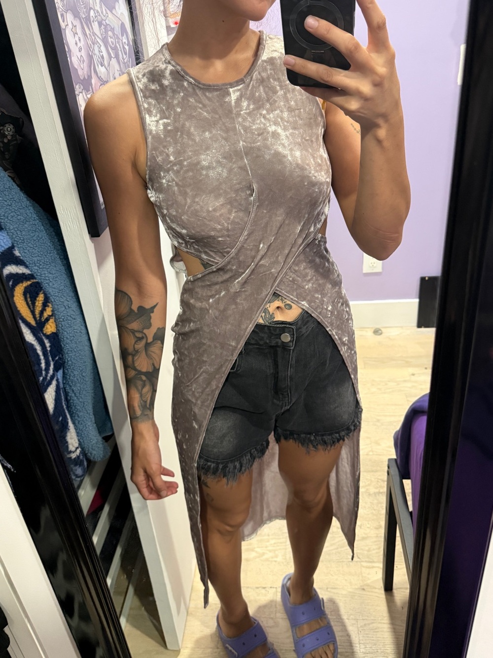 Taupe Crushed Velvet Cutout Maxi Top